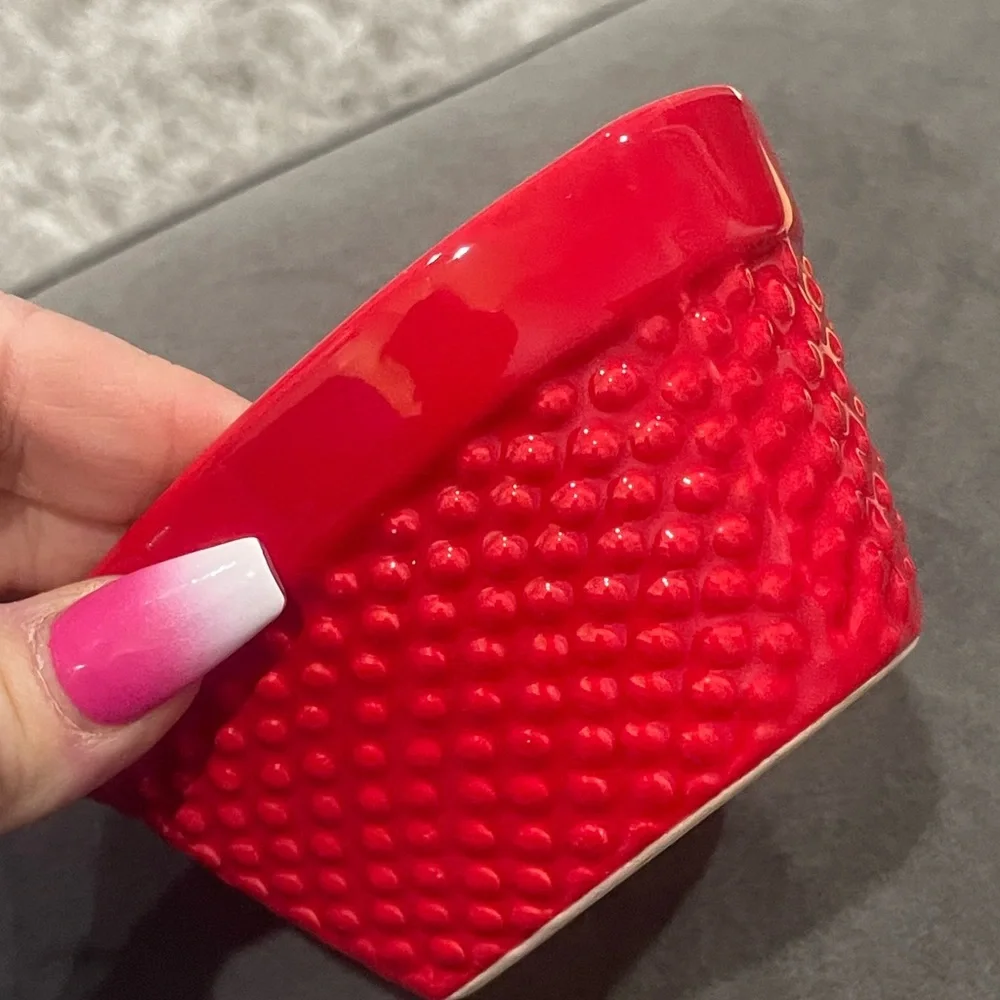 Vintage Red Heart Shaped Ceramic Ramekin Bowl